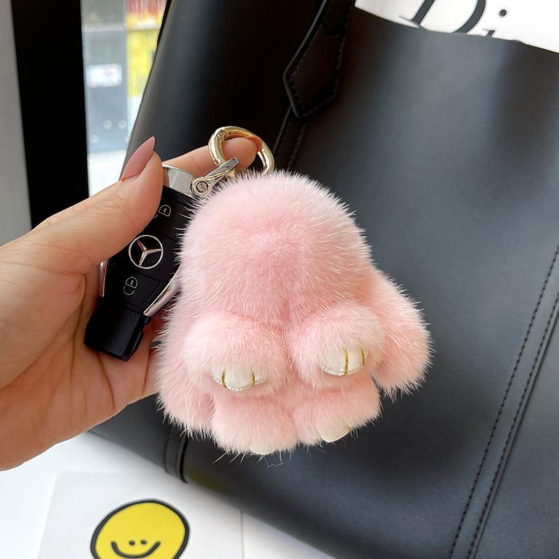Cute Long Ear Bunny Keychain Real Mink Fur Rabbit Doll Pendant Toys Keyring Women Bag Charm Ornament Pompom Plush Jewelry Gifts