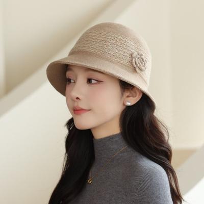 Neuer eleganter Blumenhut für Herbst und Winter, gestrickter Glockenhut, faltbarer warmer Fischerhut