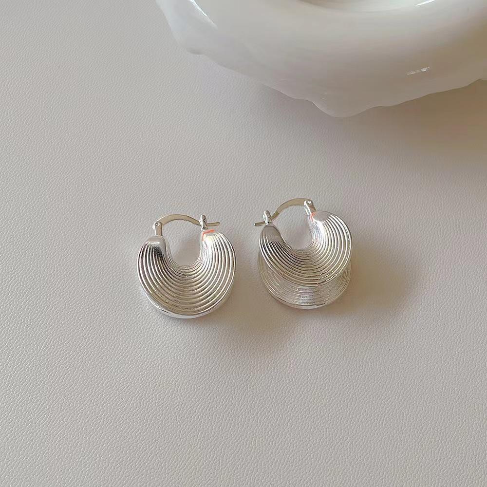 

Retro Personality Gold Color Irregular Geometry Brushed Texture Clam Fanshaped Hoop Earrings for Women Hip-hop Punk Jewelry Gift