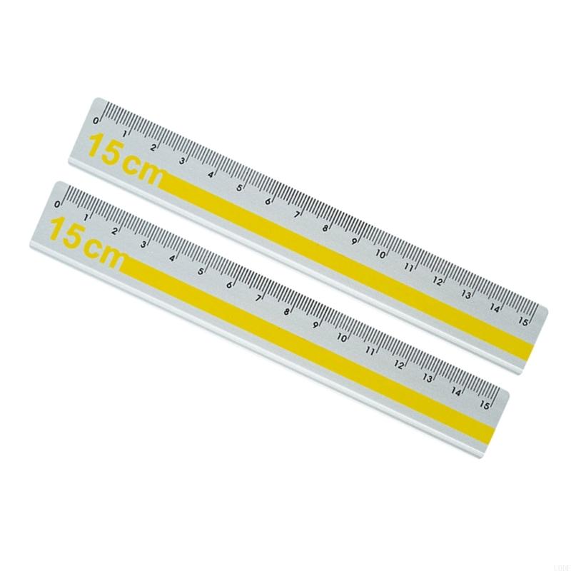 Pack Of 2 15cm Aluminum Straight Ruler With Anti Slip Grip And Clear Marking