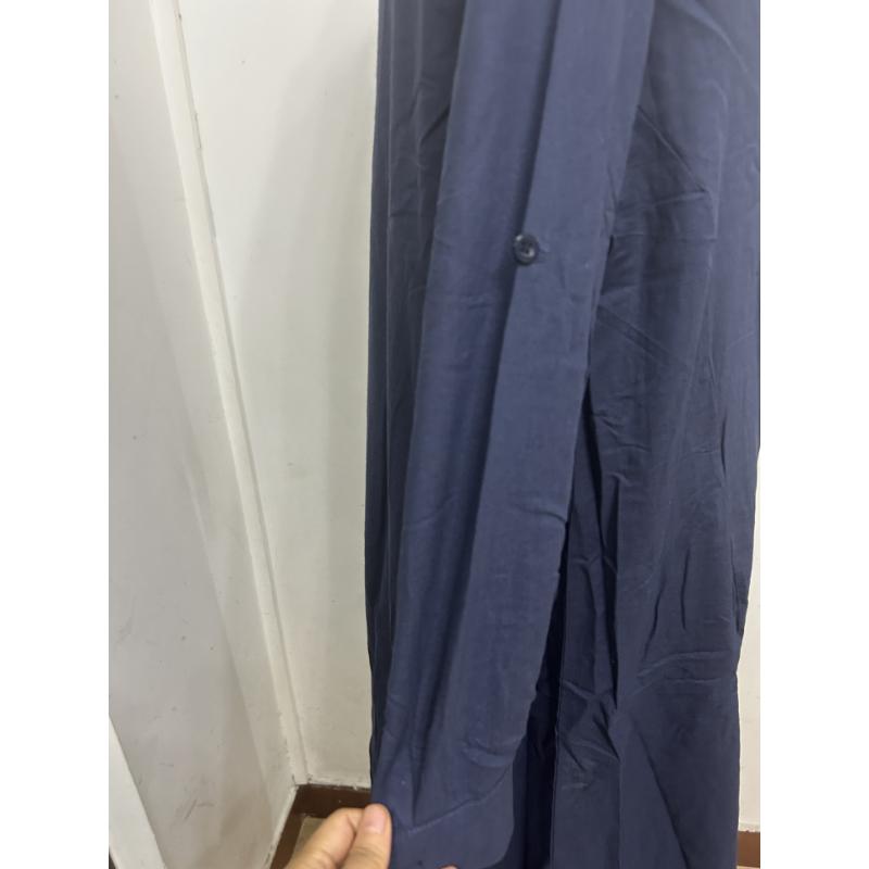 Damen Frühlings Sommer Baumwolle Leinen Maxikleid Hemdkragen Langarm Knöpfe Locker Große Größen Freizeitkleid mit Taschen für Tägliches Urlaubs Tragen