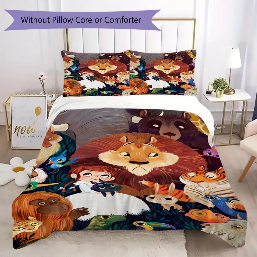 Cartoon Animal Pattern Bedding,Quilt Set Quilt Cover Pillowcase Home Birthday Gift (1*duvet Cover+2*pillowcase,without core)XSJT0917361