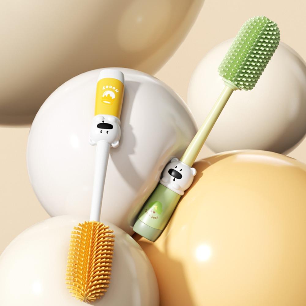 

ABS Baby Nipple Brush Kit TPR Pacifier Straw Scrubber Easy To Store Glass Cup Washing Tool Outdoor зелений