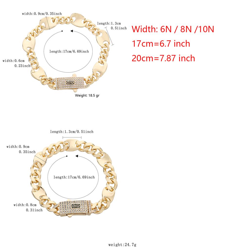 Cadena nueva 14K Monaco para hombres y mujeres, latón, circonita cúbica, pulsera Monaco de moda para hombres y mujeres