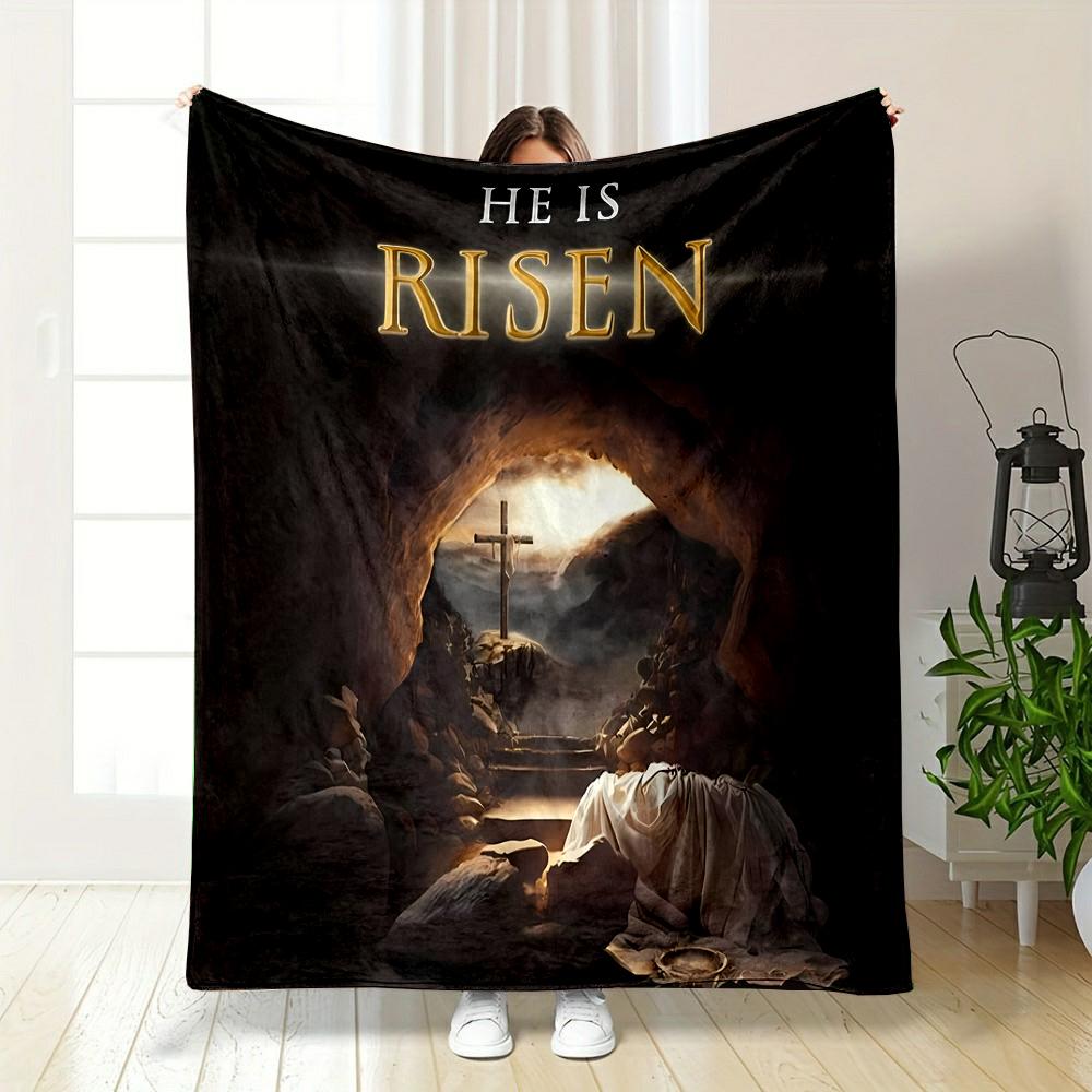 "He Is Risen Cross Design" Patterned flannel blanket perfect for the bedroom living room, sofa, or a little nap
