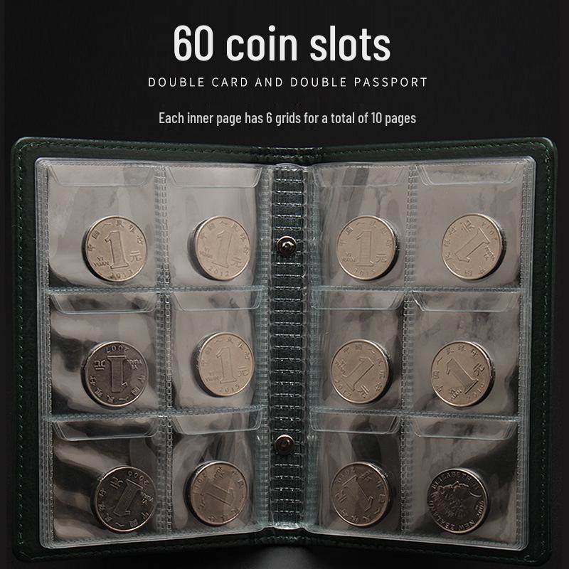 60-Pocket Large Grid Leather Coin Collection Album | Commemorative Coin Holder PU Protective Case