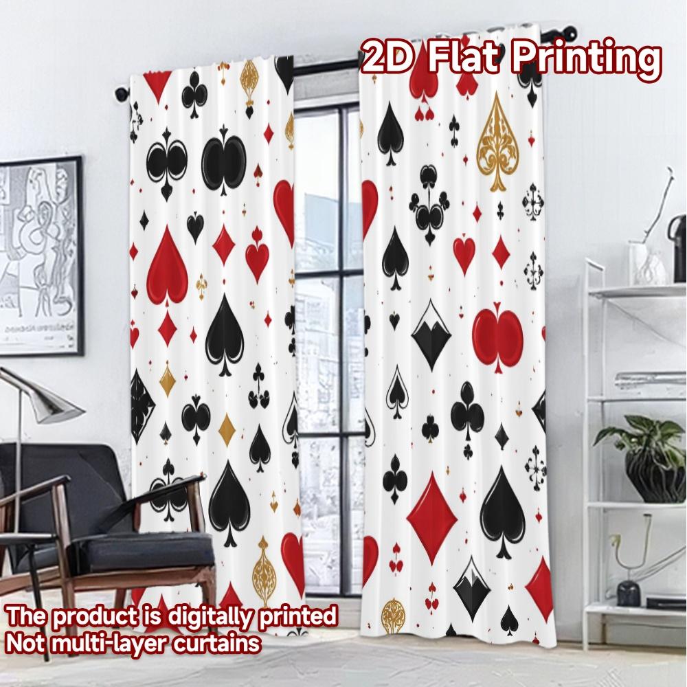 2D FLAT PRINTING 2pcs Curtains (Without Rod) Playing Card Symbols Popular Contemporary Curtains Versatile Polyester Fabric