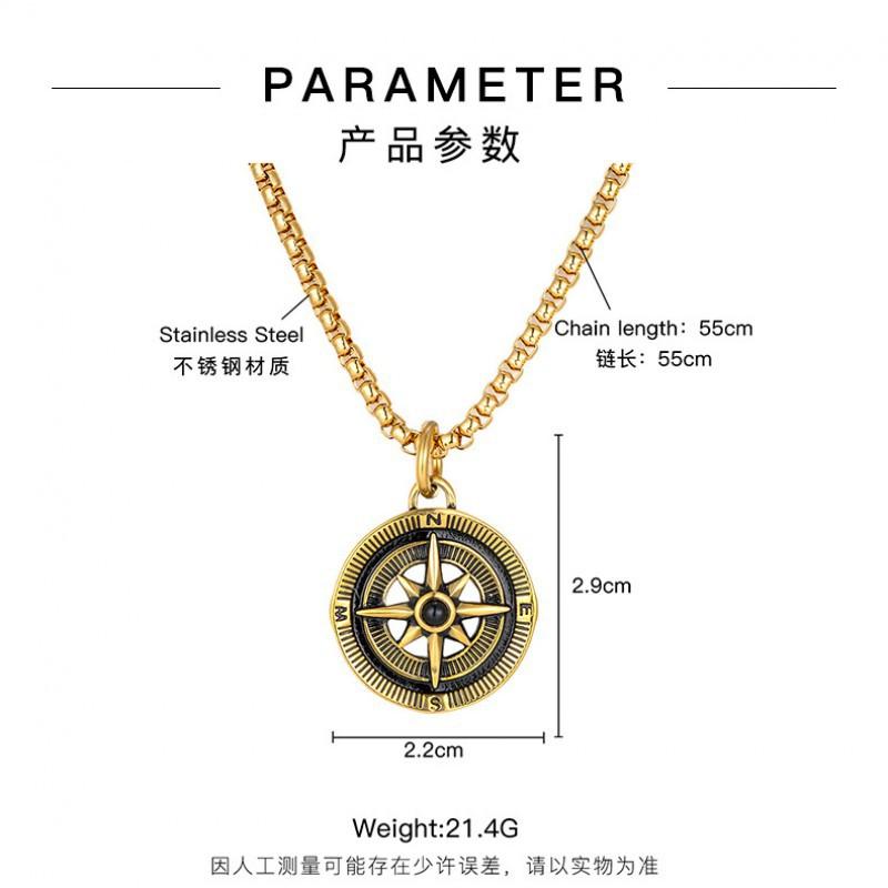Unique Compass Necklace Men's Trendy Personality Punk Style Long Sweater Chain Fashionable Versatile Disc Pendant