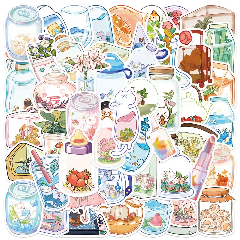 50pcs cartoon transparent object stickers luggage laptop scrapbook diary DIY skateboard guitar helmet DIY sticker painting