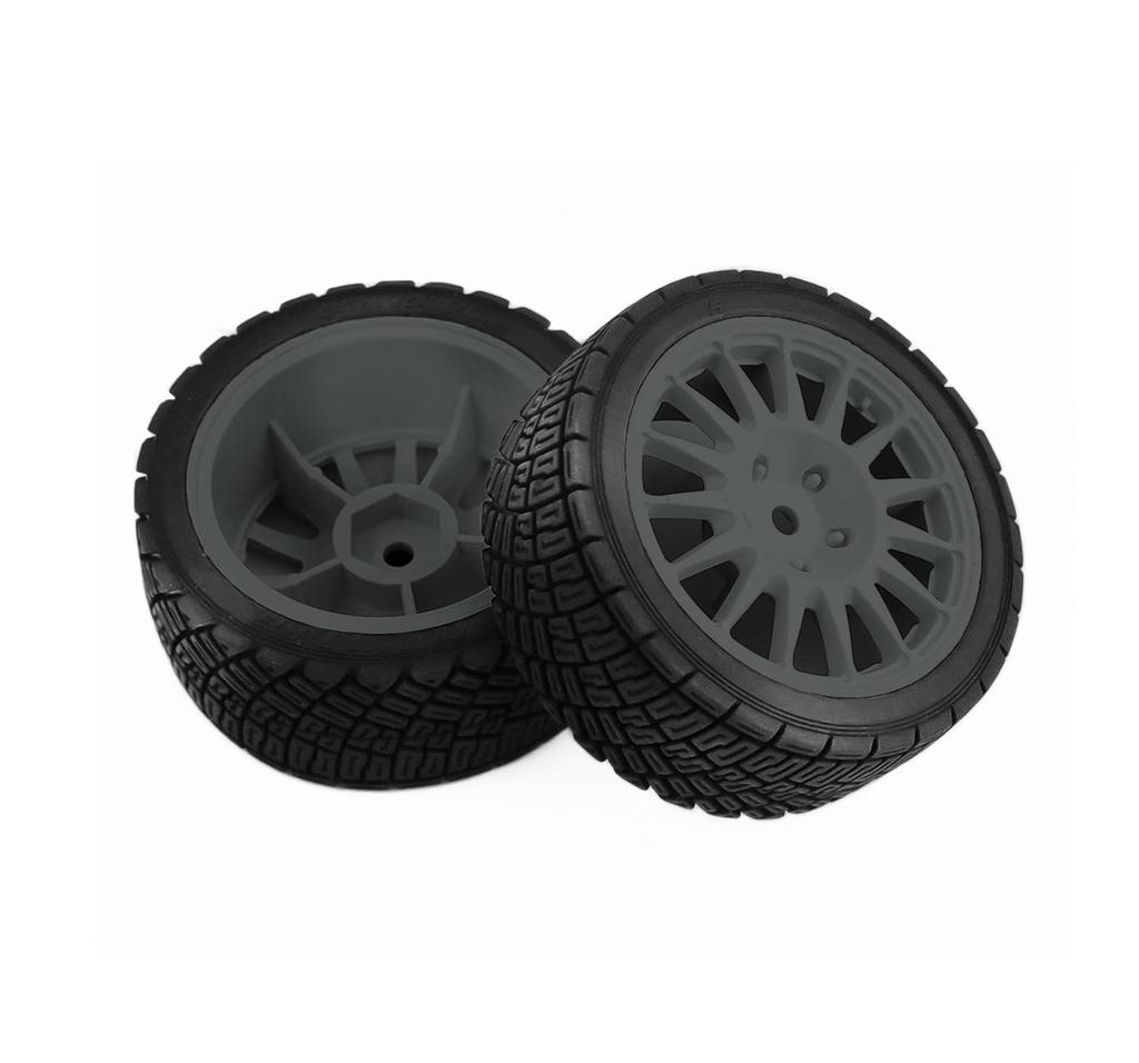 SHEAWA 110 RC Car Run-Flat Tires and Wheel Rims (4-Piece Set) - Compatible with Kyosho, Tamiya, and Other 110 Scale RC Cars (Gray)