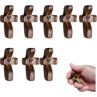 HHO-Wooden Cross Fidget Relief Relieve Anxiety Comfort For Clutching, Clinging And Praying 8PCS Cross My Heart,Encouragement Gif