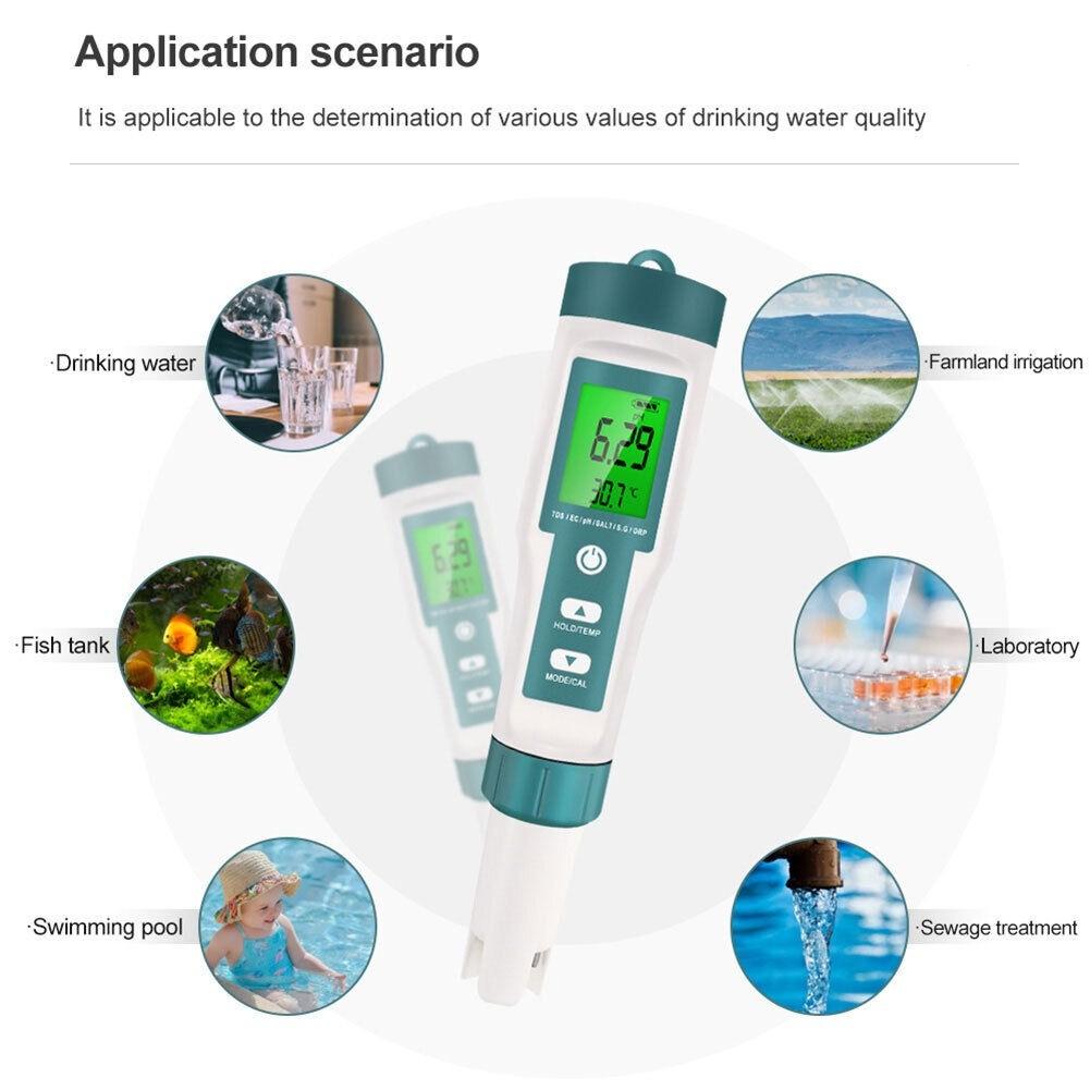 8 In 1 Multi Functional Water Quality Meter Portable Digital PH Tester Drinking Water Aquariums Water Quality Tester Pen