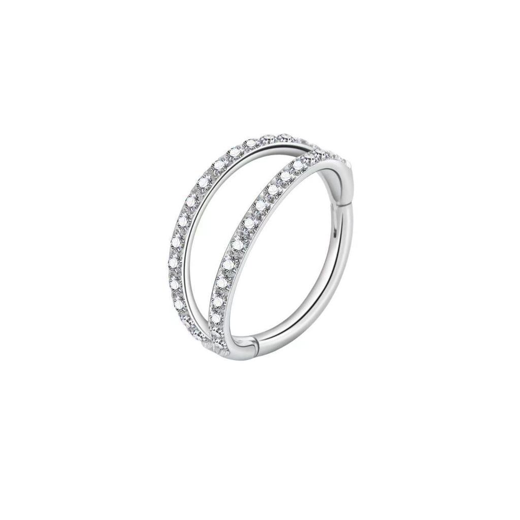 Double Row Zirconia Septum Nose Ring & Ear Bone Stud - European & American Cross-Border Piercing Jewelry