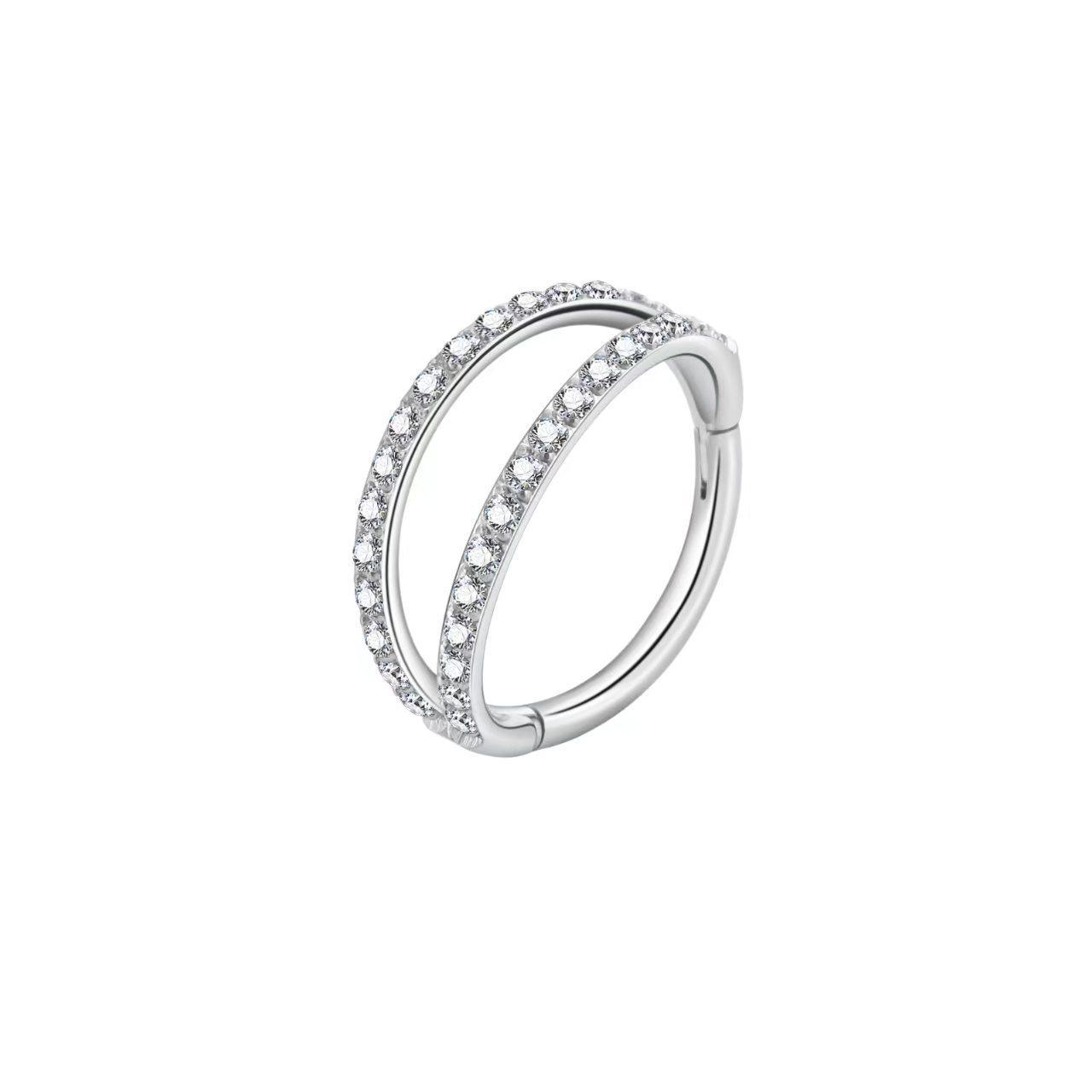 Double Row Zirconia Septum Nose Ring & Ear Bone Stud - European & American Cross-Border Piercing Jewelry 12mm серебряный