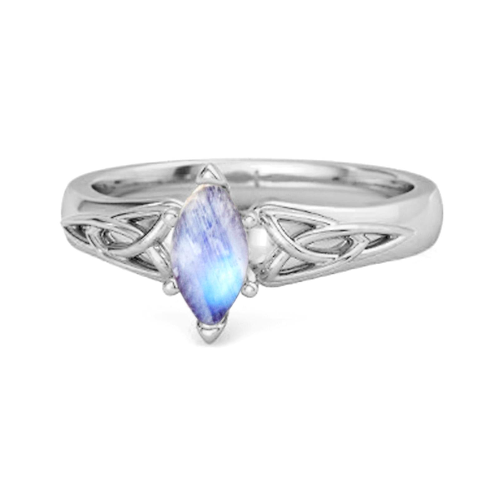 

925 Sterling Silver Moonstone Celtic Trinity Knot Women Band Ring 8.5