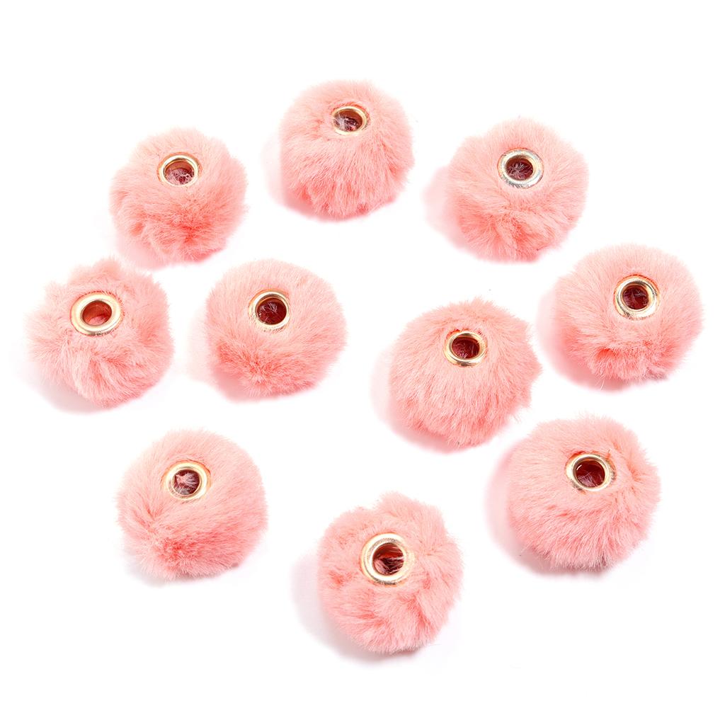 10pcs/bag Imitation Rabbit Fur Coverd Straight Hole Beads DIY Pompom Pendant for Jewelry Making DIY Necklace Pendant Earrings