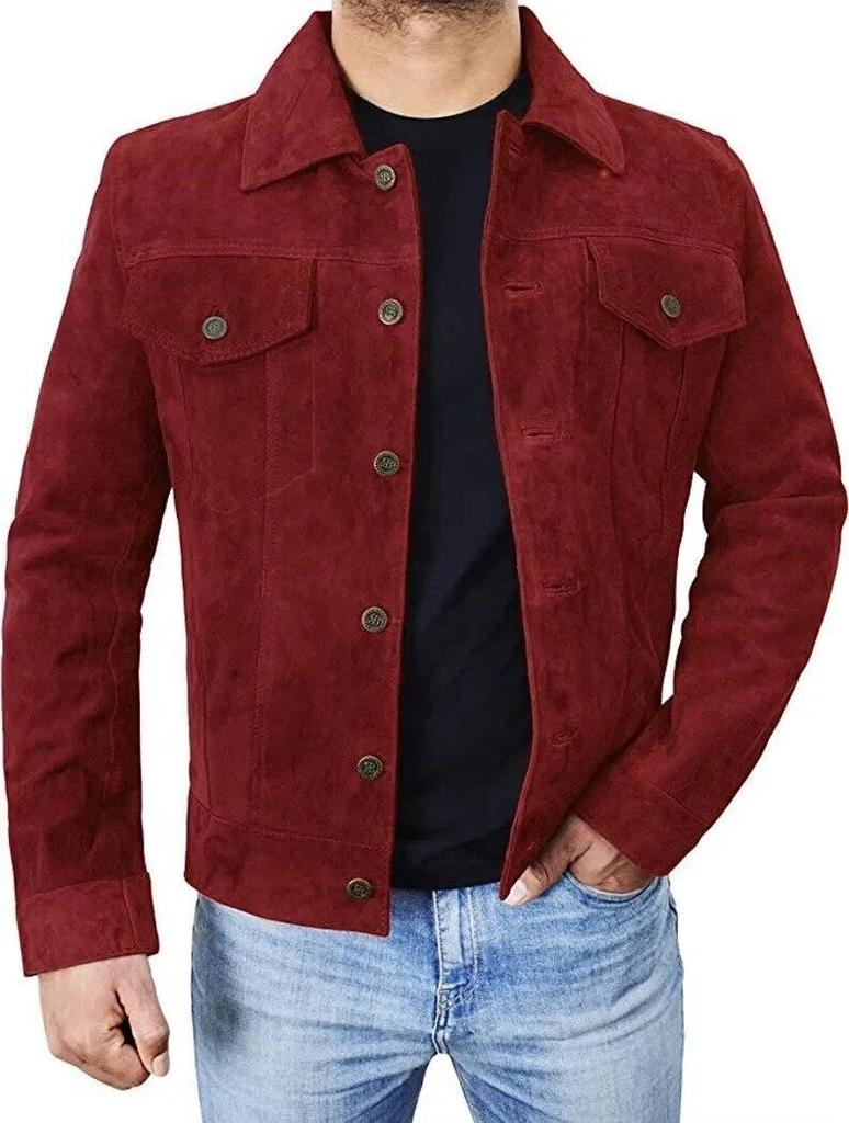 Lambskin Stylish Motorcycle Soft Fit Men's Jacket Burgundy Suede Handmade Genuine
