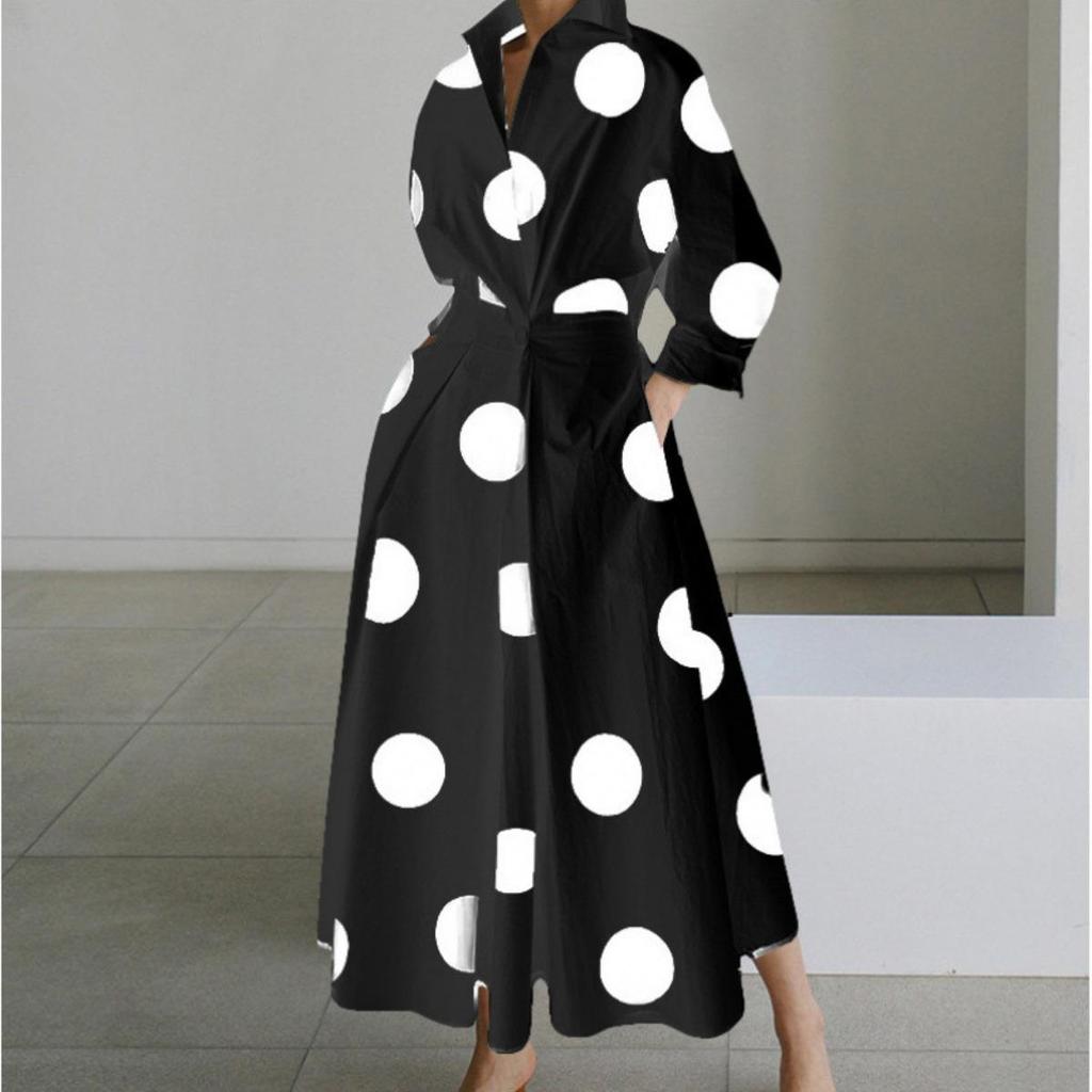 Plus Size Commuter Fashion Neck Lining Nine Minute Sleeve Loose Hem Dresses