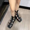 Y2K Punk Sommer Stiefeletten Sandalen für Damen Neue INS Trendige Mid-calf Mesh Damenschuhe Echtes Leder Aushöhlte Sandalen