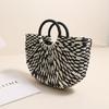 Women Straw Tote Handbag Large Capacity Half-Round Handbag Color Clash Semicircle Weaving Bag Summer Beach Handbag