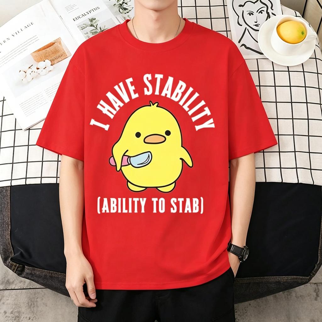 I Have Stability Ability To Stab Funny Duck Meme T Shirt for Unisex 100 Cotton Cute Cartoon Graphic Tee Casual Short Sleeve Black