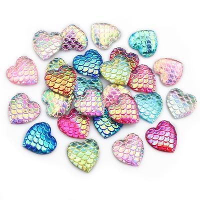 40pcs 12mm Heart Shape Mermaid Fish Scale Resin Cabochons Dome Flat Back DIY Jewelry Making Accessories for Earrings Bracelets