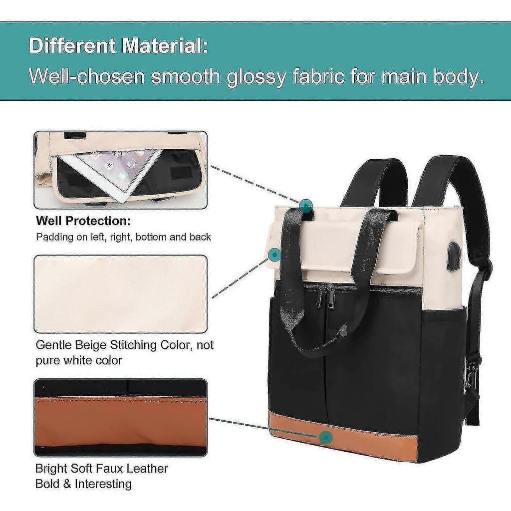 Ladies Convertible Tote Backpack Laptop Backpack Wide Top Open University School Travel Leisure Bag Black