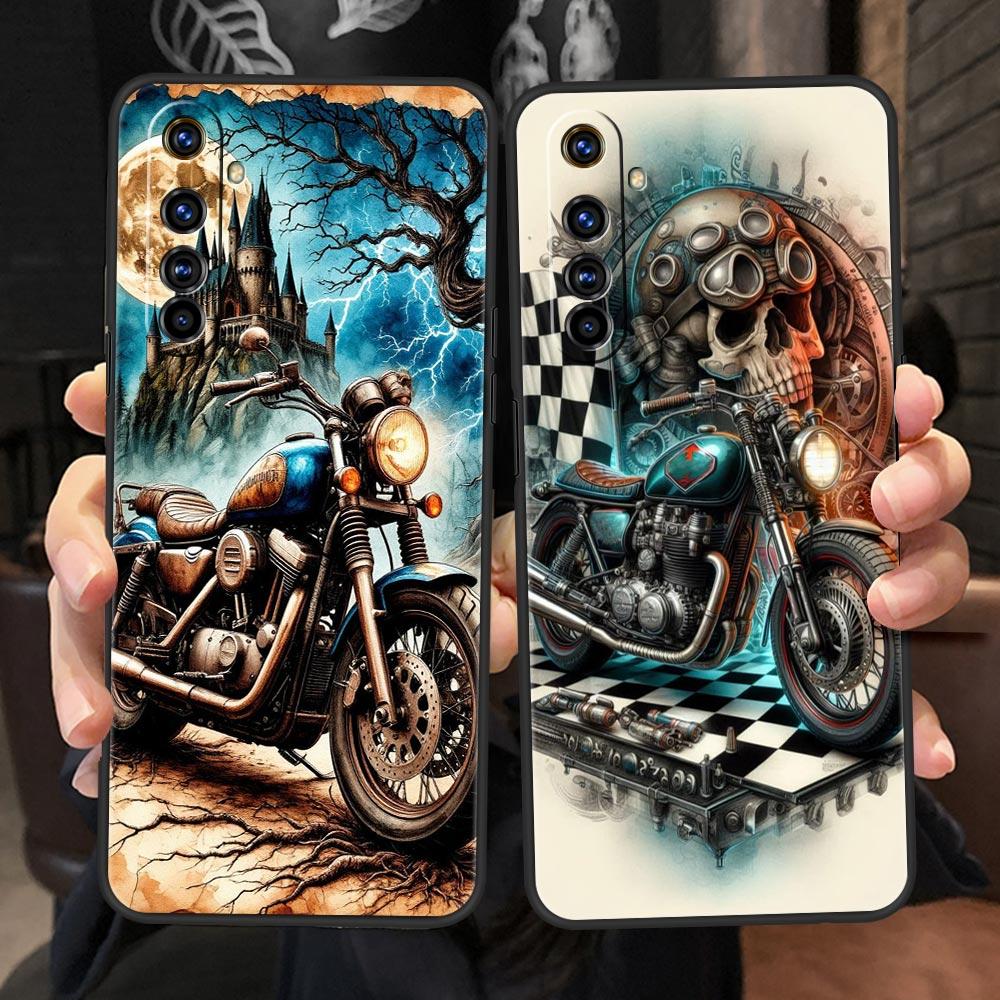 Colors Vintage Motorcycle Painted Case For Realme C67 C63 C55 C53 C35 C25 C21 GT 2 3 5 6 10 11 12 13 Pro 5G Soft TPU Phone Cover