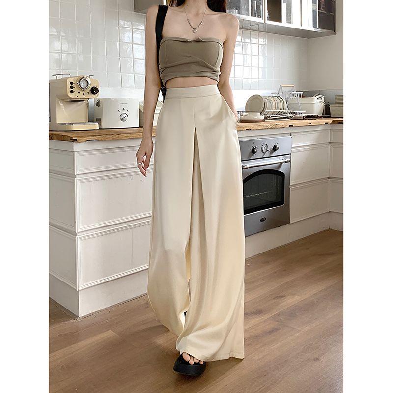 Kumikumi Fancy Satin Casual Pants Loose Pants Women's Clothing Fall Drape High Waist Straight-Leg Pants Mop Pants
