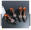 British Men's Mid-High Leather Brogue Boots: Fashionable Retro Business-Casual, Pointed Toe, Height-Increasing.
