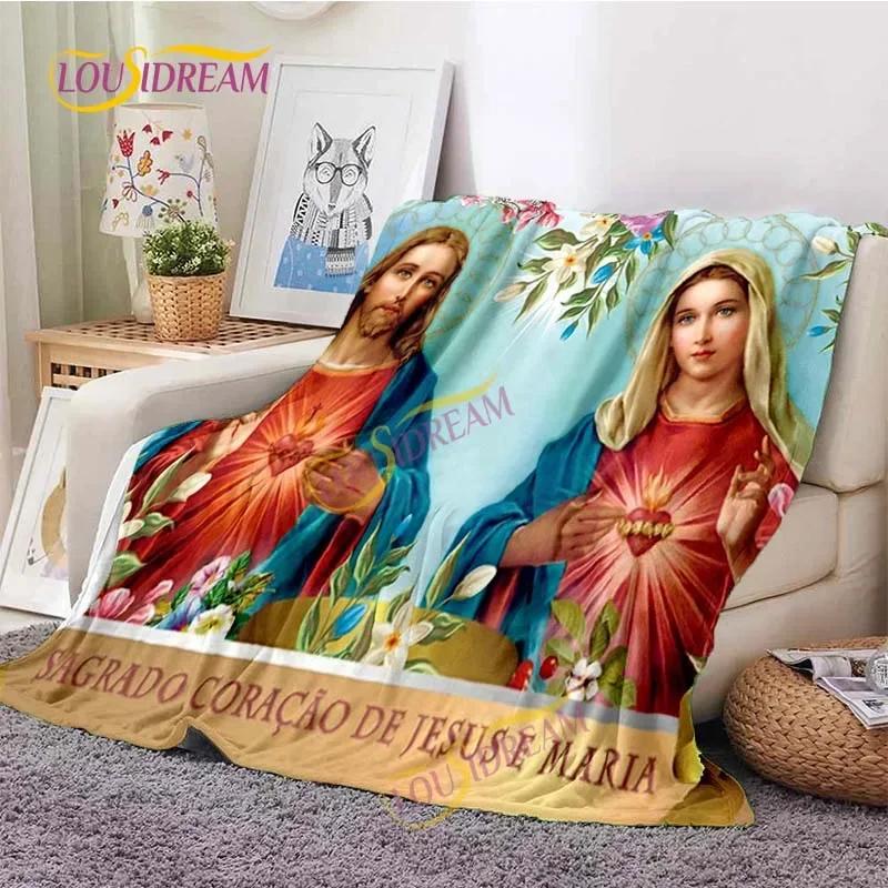 Kind Jesus and Blessed Virgin Mary Soft Christian God Flannel Art Faith Bed Comfortable Home Hiking Four Seasons Warm Blanket