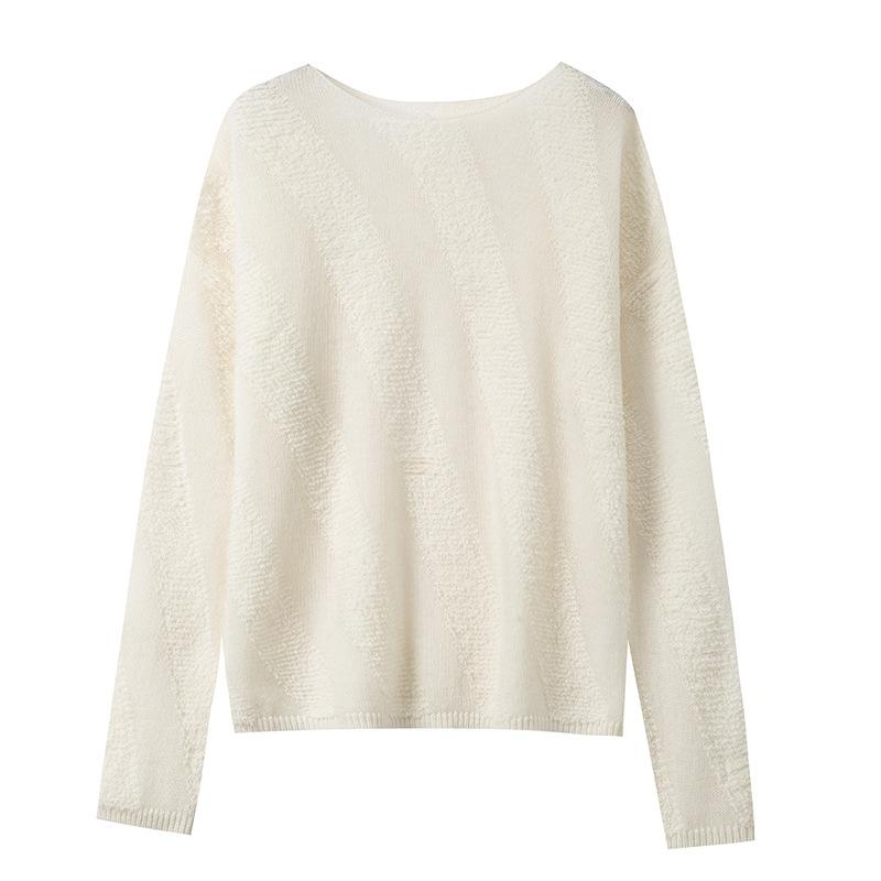 

Autumn and winter new one-neck cashmere striped sweater women s loose design wool knitted bottoming shirt One Size белый