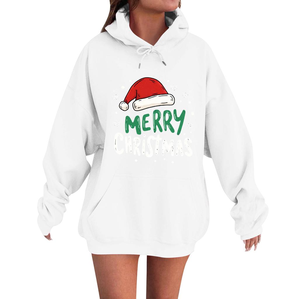 Women's Fashion Casual Long Sleeve Loose Christmas Print Hooded Sweatshirt
