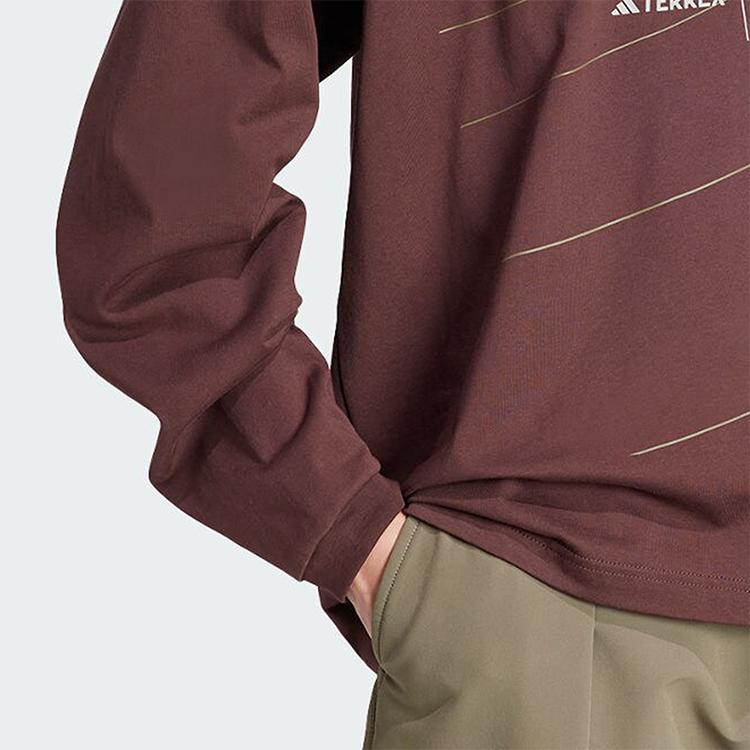 Adidas Terrex X And Wander Collaboration FW23 Pattern Printed Outdoor Sports Crew Neck Long Sleeve T-Shirt Unisex Tops Dark-Gray Brown HZ0672