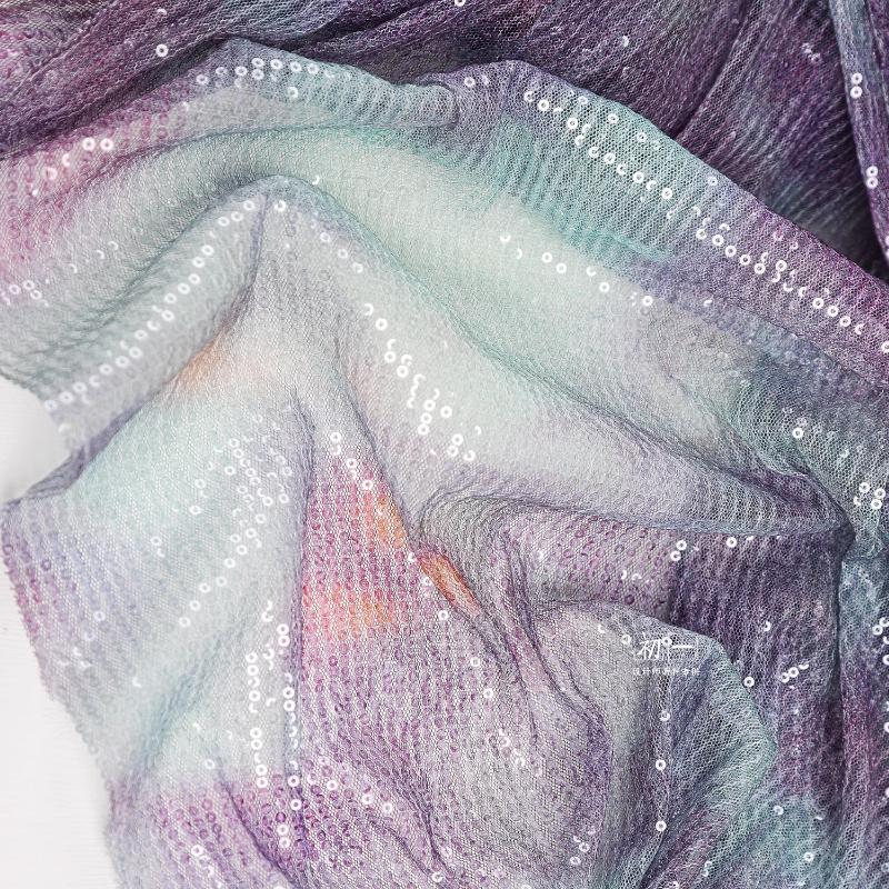 Blue Green Gradient Sequin Mesh Fabric for Diy Sewing Wedding Dress Designer Cloth Polyester Material By The Meter