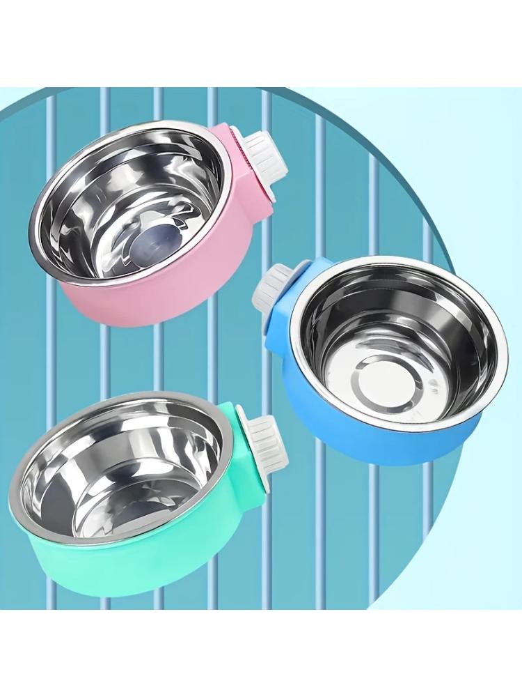 Pet Candy-Colored Stainless Steel Dog Bowl Hanging Cage Pet Cat Food Bowl Hanging Stainless Steel Bowl Dog Cage Bowl Double Bowl