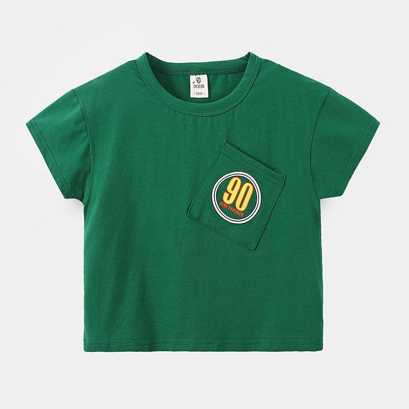 Children s Round Neck Short-Sleeved T-Shirt Korean Style Summer Kidsren s Clothing Baby Boy Digital Printed Top Boy s Half-Sleeved Green 120