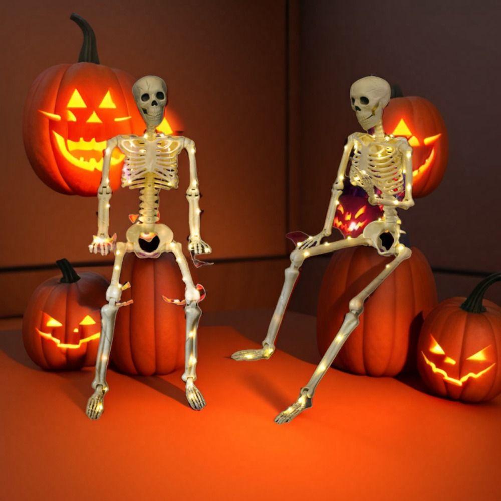 Movable Skeleton Human Model Decoration LED Lights Scary Decoration Haunted House Props  Theater