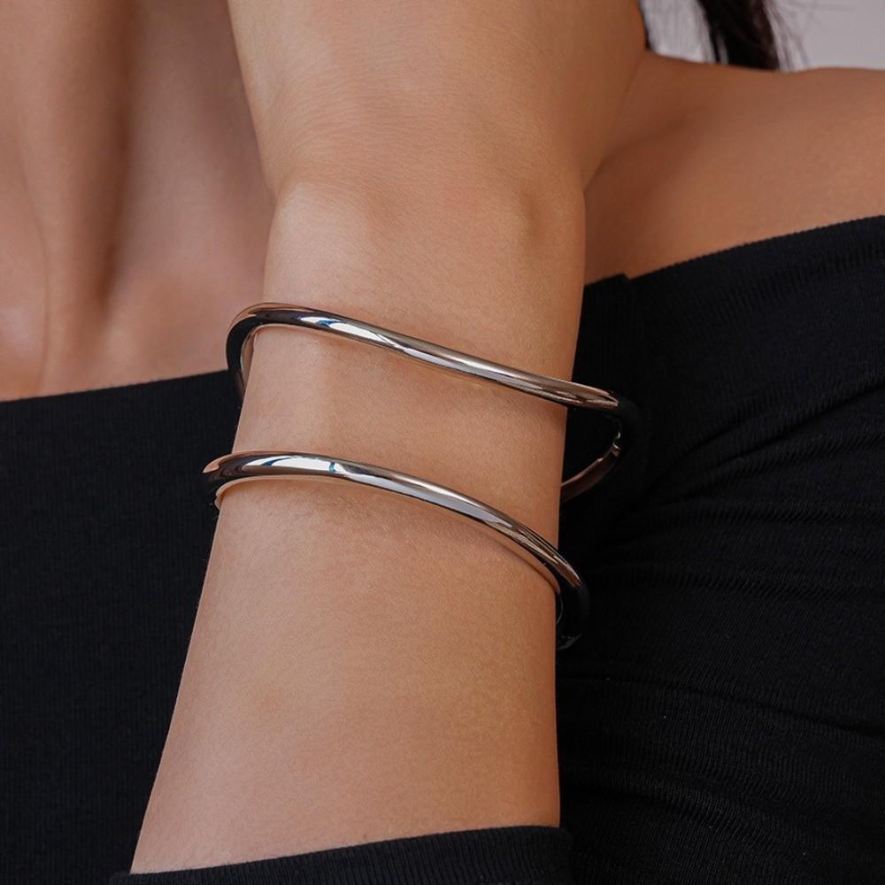 Double-layer Wide Irregular Open Bangle Zinc Zinc Alloy Exaggerated Bracelet Metal Cuff Bangles Decoration