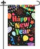 Happy New Year Garden Ag, 18x12in Double Sided New Year Decoration Ag with Colorful Words Black Background Confetti Hot EEL
