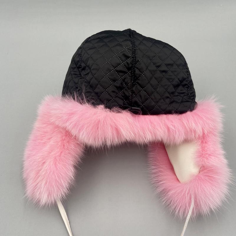 Pink Fur Hat Woman Winter Natural Fox Fur Bomber Hats Thick Warm Earflap Trapper Hats Women's Cold Cap