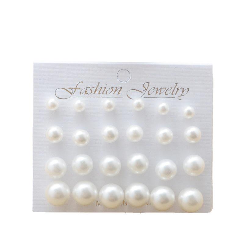 Pearl Earrings Set: 12 Pairs with Large & Small Rowed Pearls