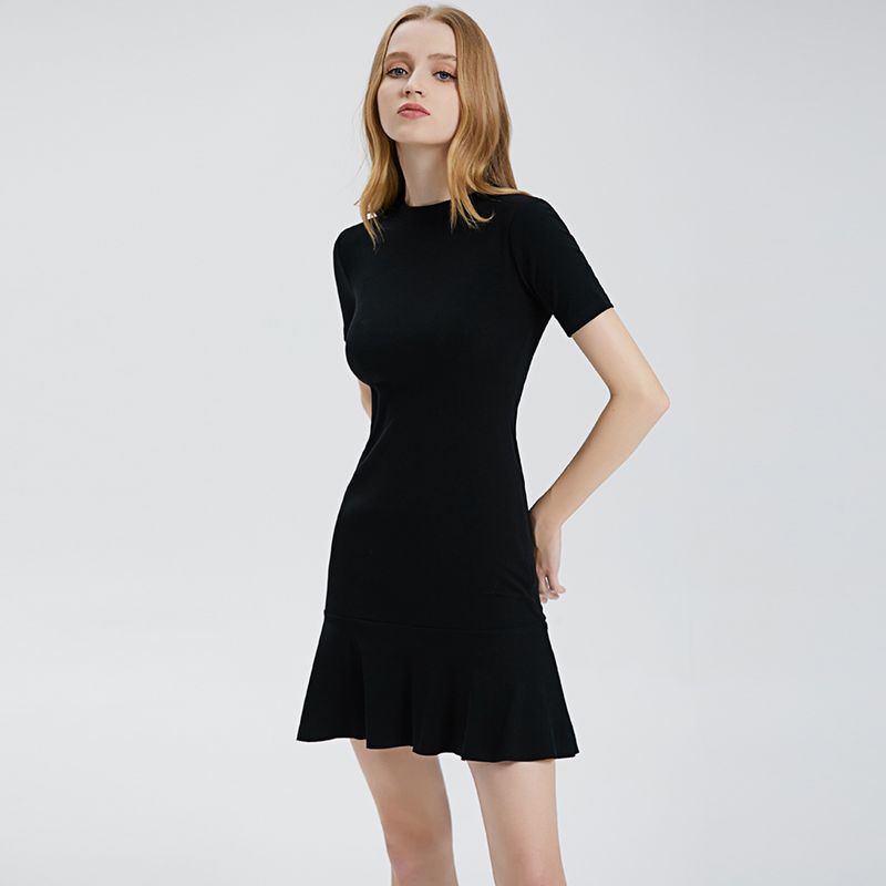 

Versitile Fashion Pleated Fishtail Dress 2025 New Slim fit Slimming Sexy Sheath Base Black Dress Women Fashion Black S