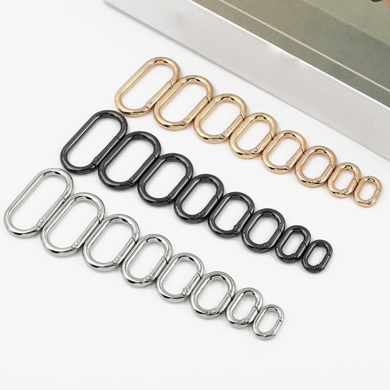 2 Pcs/Set Oval Rings Buckle Spring Oval Rings Spring Keyring Buckles Metal Oval Rings for Bag Purses Belts Keychain