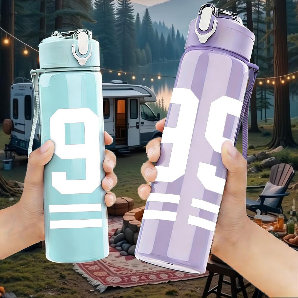1PC White Number 99 Text Print 750ml Color Plastic Sports Water Bottle Leakproof Flip Straw Lid Suitable for Sports Office Home Use