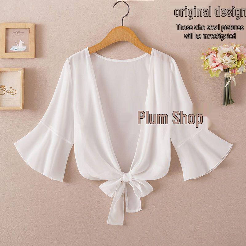 

2025 Женский летний солнцезащитный шифоновый платок-жакет - Универсальный кардиган с коротким рукавом 2XL