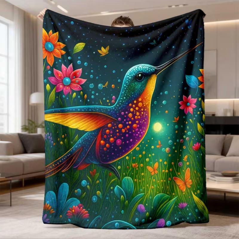 Cute Cartoon Pigeon Blanket Green Background Bird Print Soft Warm Blanket Sofa Bed Room Decor All Season
