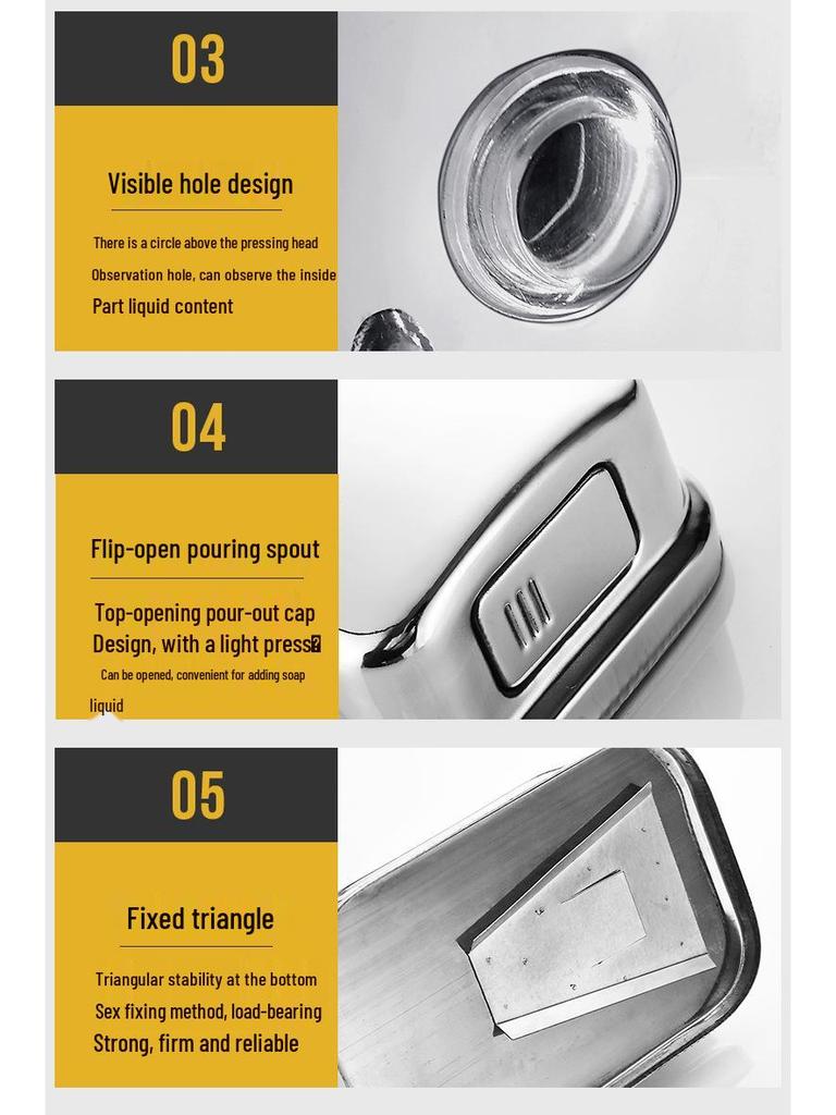 Wall-Mounted 304 Stainless Steel Soap & Sanitizer Dispenser for Bathroom, Kitchen, Hotel, Guest House, and Restaurant.