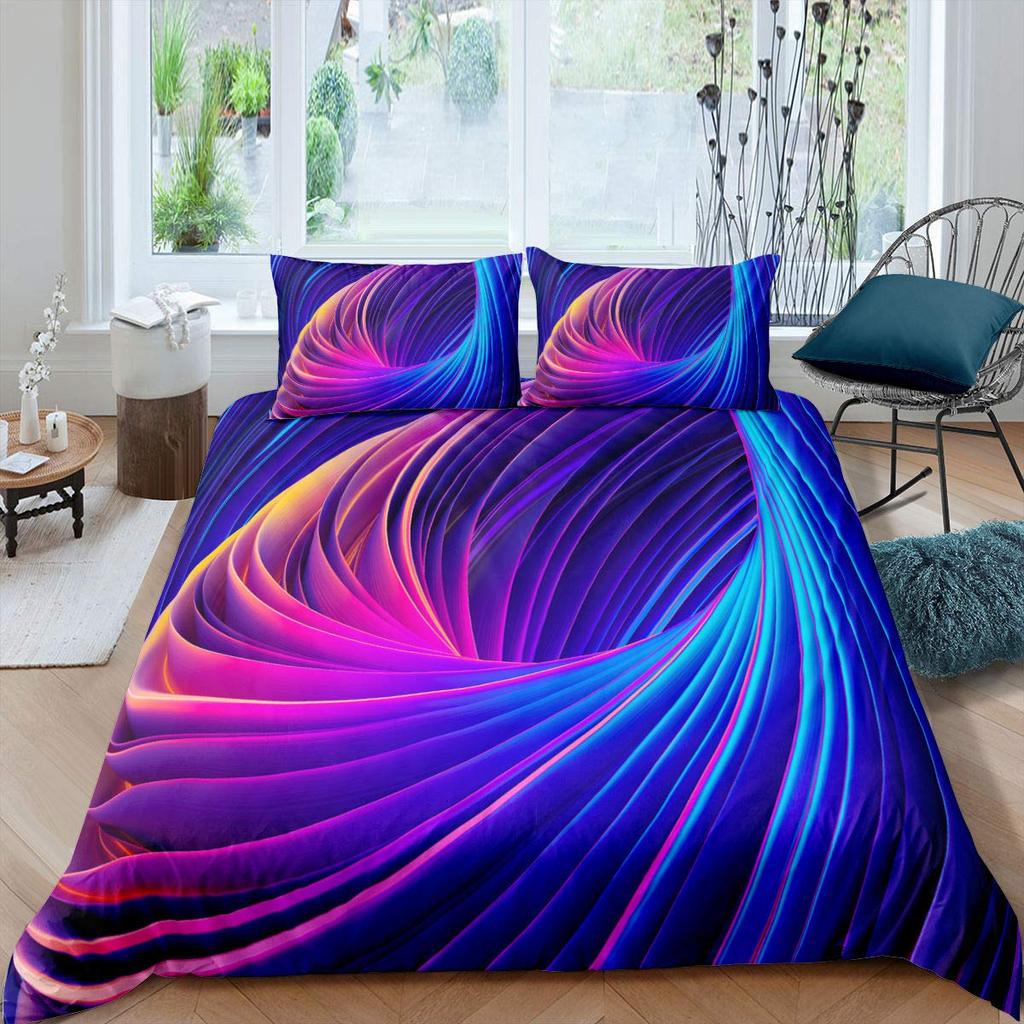 Psychedelic Swirl Duvet Cover Set For Kids Adults Fractal Art Comforter Cover Girls Abstract Artwork Circle Floral Bedding Set