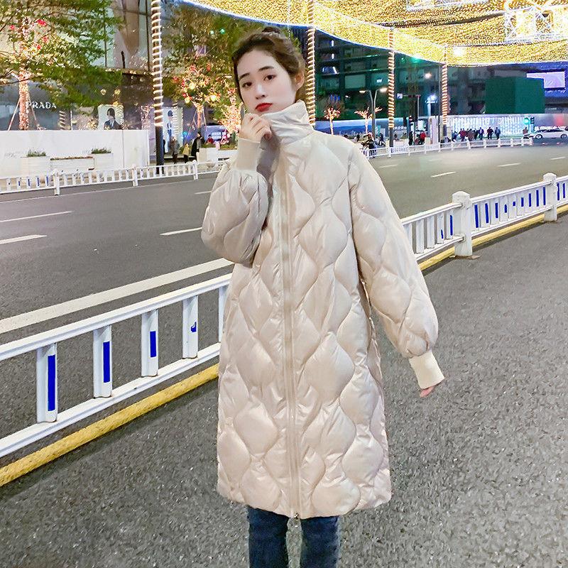 Women’s Midi Glossy Windproof Winter Jacket With Raglan Sleeves